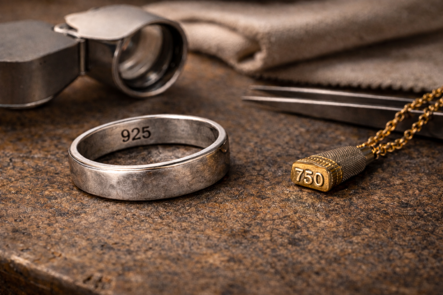 Sterling silver ring stamped 925 showing the standard mark for sterling silver jewelry
