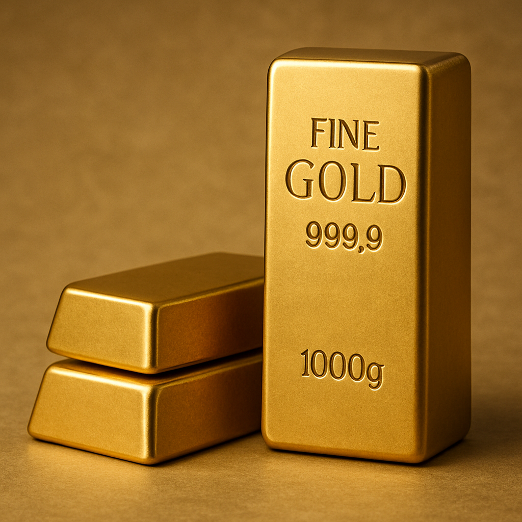 Square icon showing stacked gold bricks, including a tall 1000g bar and two smaller horizontal gold bars on a golden background.