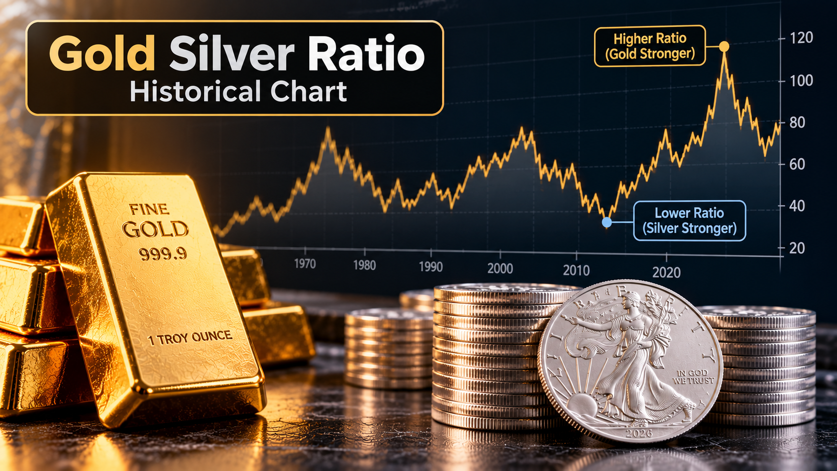 Gold silver ratio chart showing changes over time