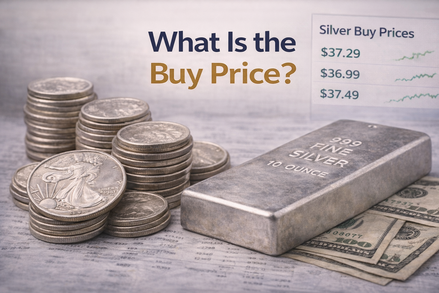 Silver coins in a person’s hand symbolizing the dealer’s buyback or sell price offered when selling silver.
